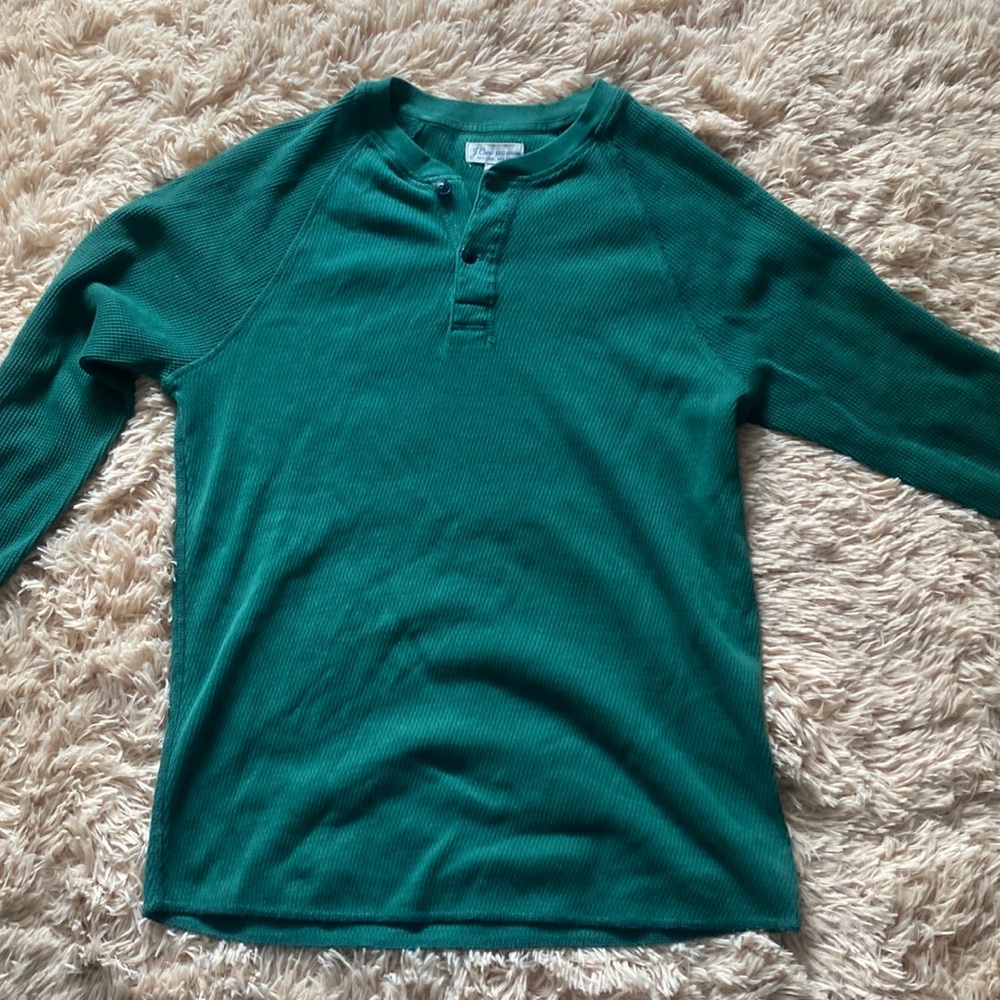 Mens Small Green Waffle Knit Henley